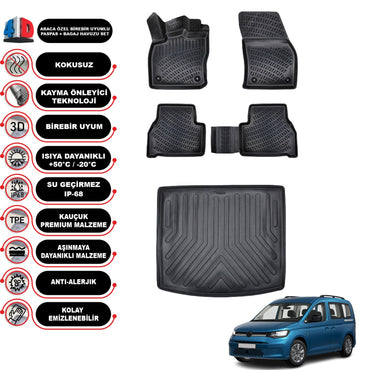 Volkswagen Caddy 2020-2023 Araca Özel 4D Paspas + Bagaj Havuzu Set Modeli ve Fiyatı 26454